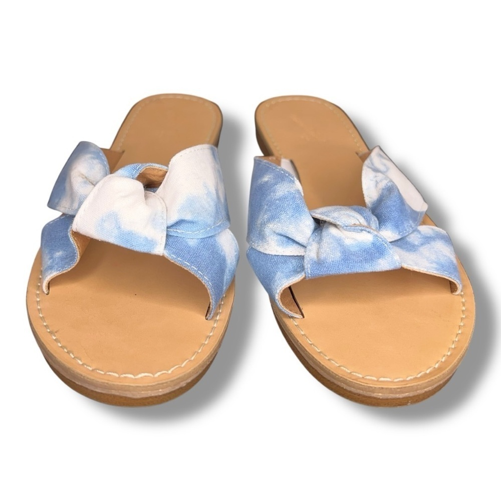 Size 8.5 Universal Thread Blue White Tie Dye Sandals Tan Faux Leather Beachy